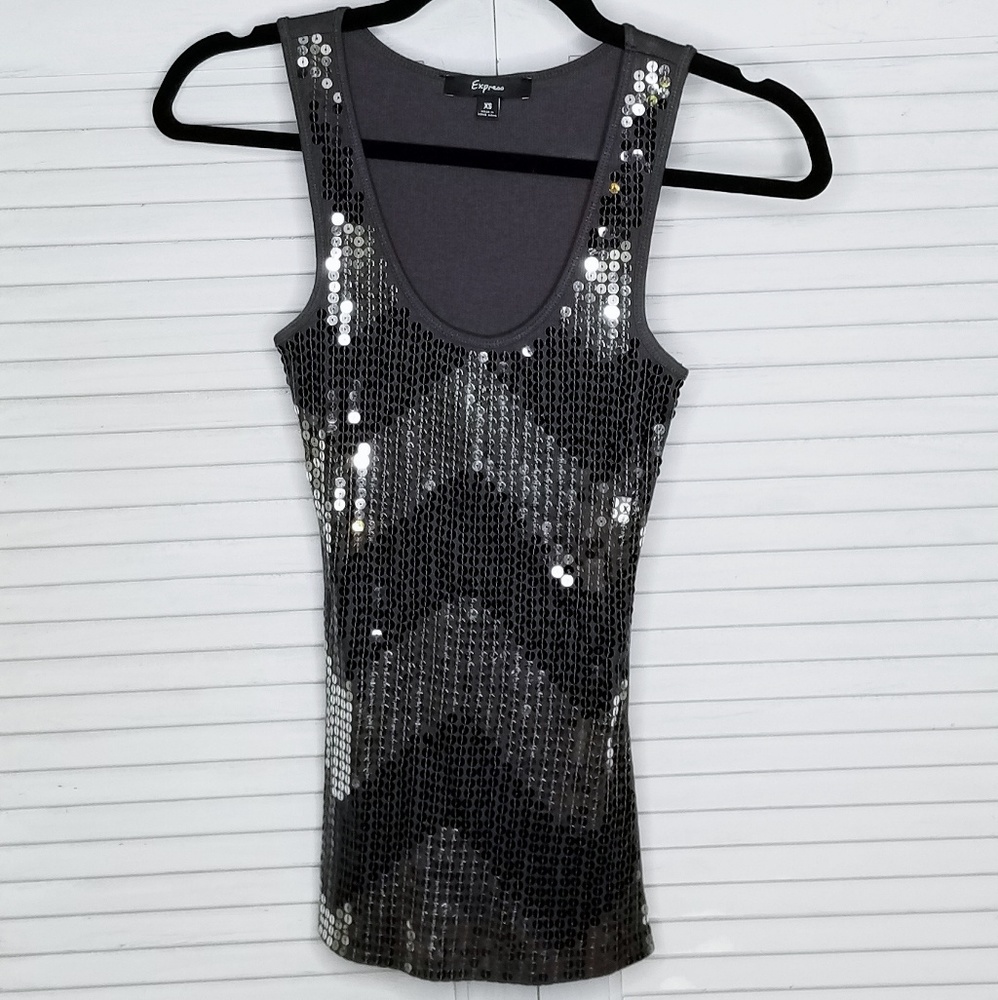 Express Sequin Chevron Tank Top